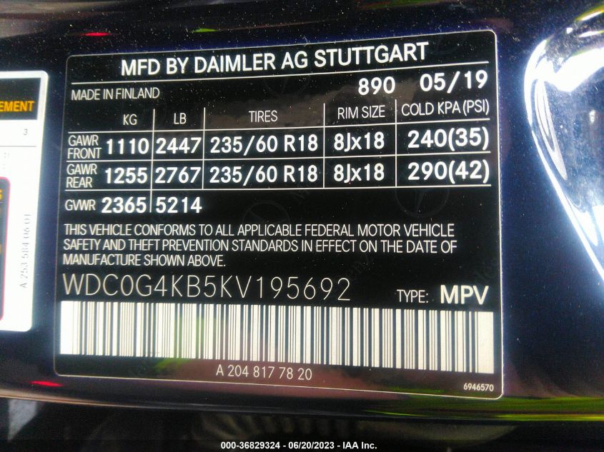 2019 MERCEDES-BENZ GLC 300 4MATIC - WDC0G4KB5KV195692