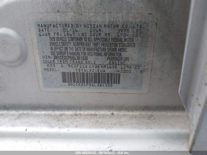 2016 NISSAN VERSA NOTE S/S PLUS/SV/SR/SL - 3N1CE2CP5GL381332