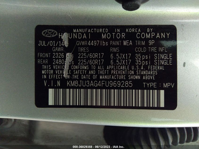 2015 HYUNDAI TUCSON SE - KM8JU3AG4FU969285
