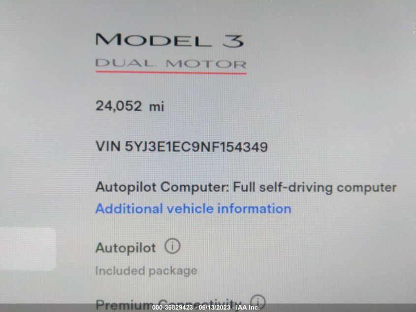 2022 TESLA MODEL 3 PERFORMANCE - 5YJ3E1EC9NF154349