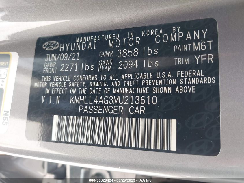 KMHLL4AG3MU213610 Hyundai Elantra SE 9