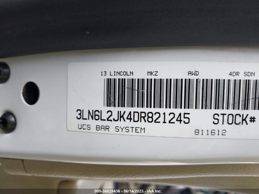 2013 LINCOLN MKZ - 3LN6L2JK4DR821245