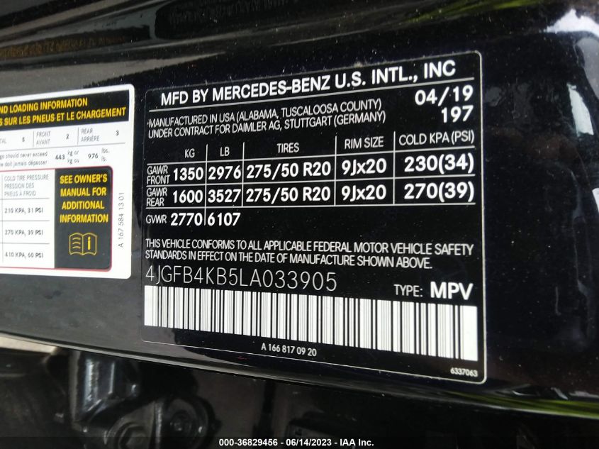 2020 MERCEDES-BENZ GLE GLE 350 - 4JGFB4KB5LA033905