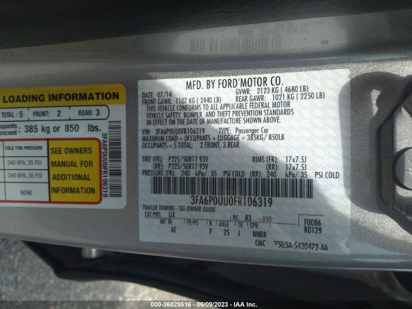 2015 FORD FUSION S HYBRID - 3FA6P0UU0FR106319