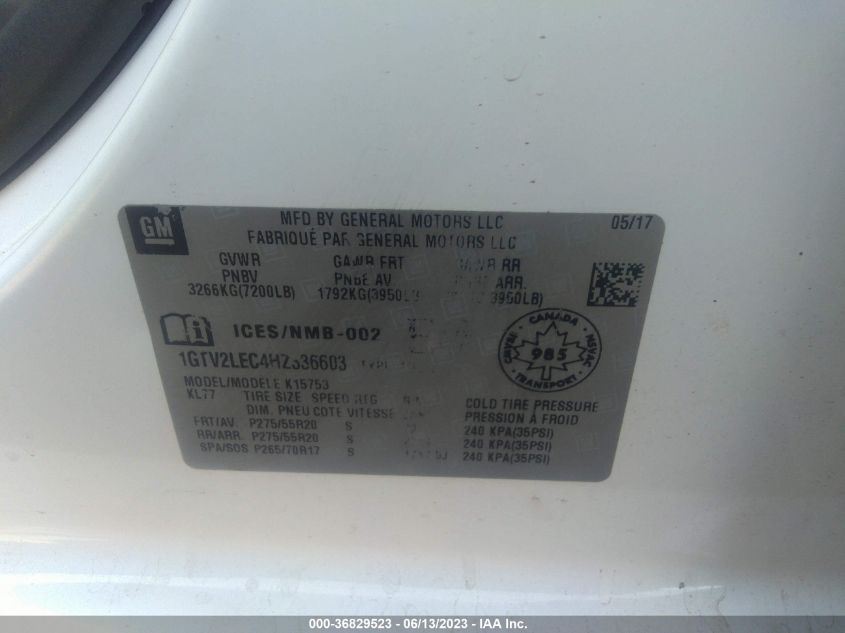 2017 GMC SIERRA 1500 - 1GTV2LEC4HZ336603