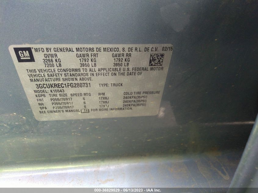 2015 CHEVROLET SILVERADO 1500 LT - 3GCUKREC1FG280731
