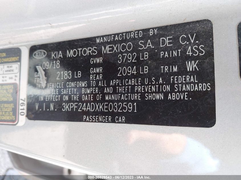 2019 KIA FORTE LXS - 3KPF24ADXKE032591