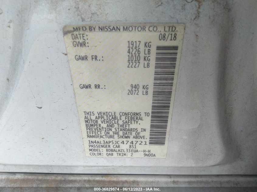 2018 NISSAN ALTIMA 2.5 SR - 1N4AL3AP5JC474721