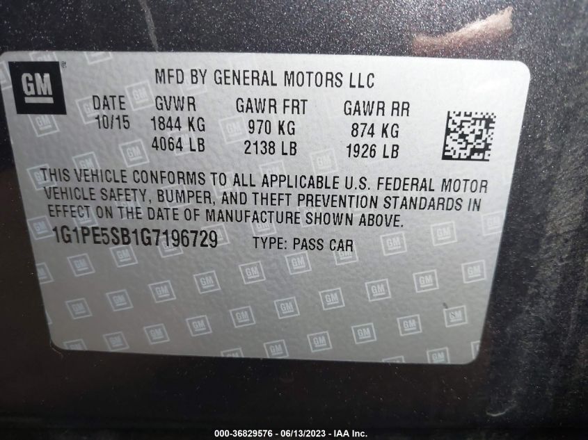 2016 CHEVROLET CRUZE LIMITED LT - 1G1PE5SB1G7196729