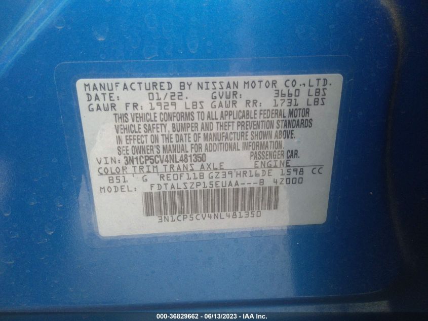 2022 NISSAN KICKS SV - 3N1CP5CV4NL481350