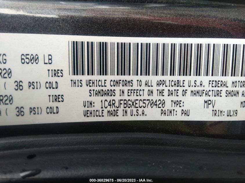2014 JEEP GRAND CHEROKEE LIMITED - 1C4RJFBGXEC570420