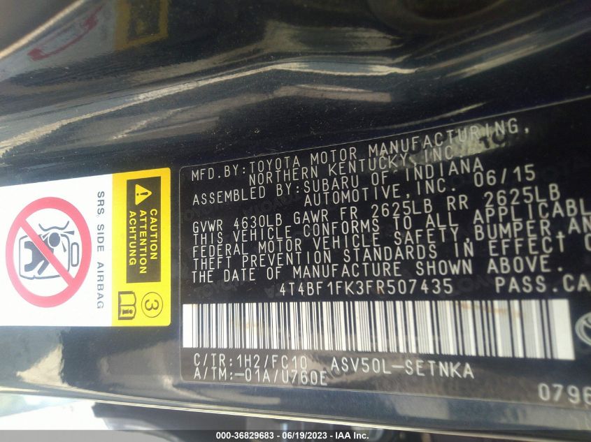 2015 TOYOTA CAMRY XLE/SE/LE/XSE - 4T4BF1FK3FR507435