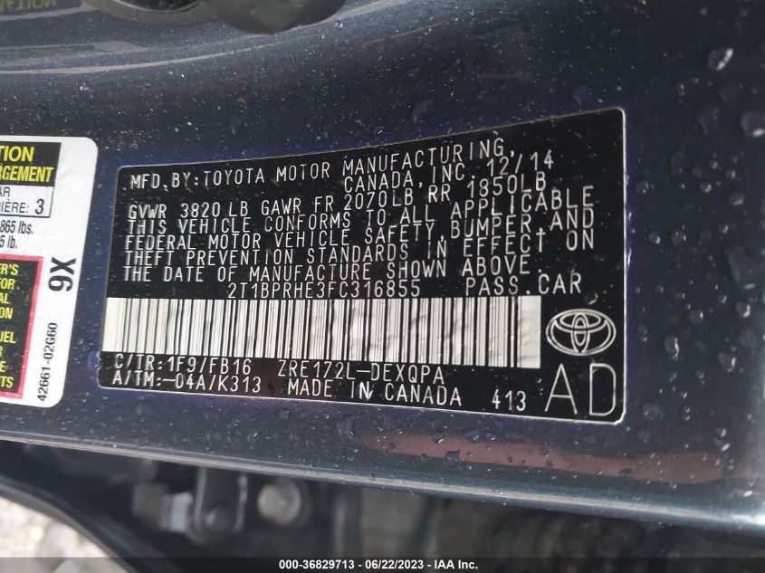 2015 TOYOTA COROLLA LE ECO - 2T1BPRHE3FC316855