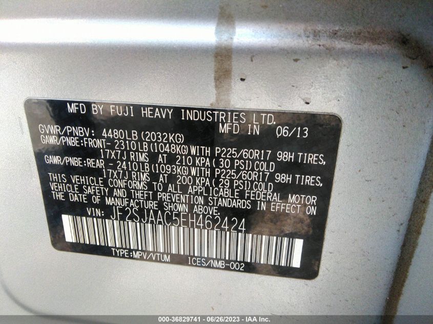 2014 SUBARU FORESTER 2.5I - JF2SJAAC5EH462424