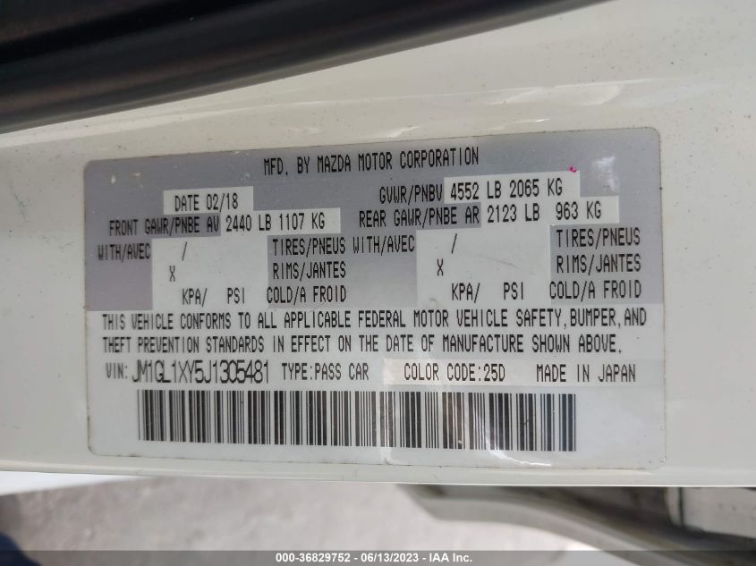 2018 MAZDA MAZDA6 SIGNATURE - JM1GL1XY5J1305481