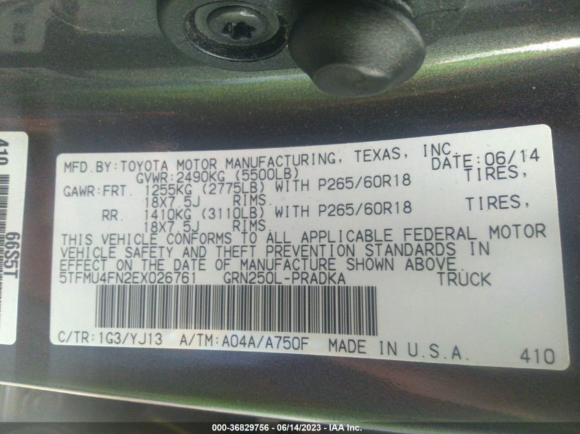2014 TOYOTA TACOMA - 5TFMU4FN2EX026761
