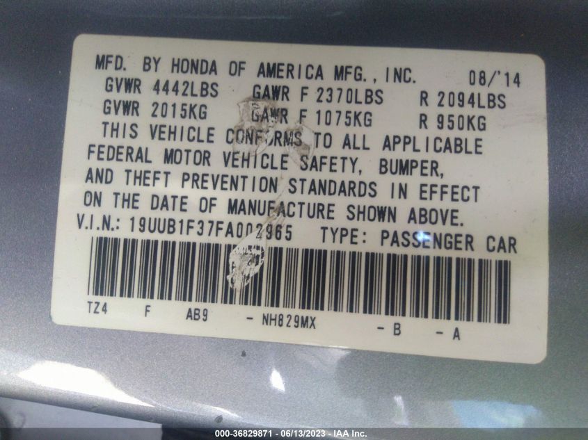 2015 ACURA TLX - 19UUB1F37FA002965