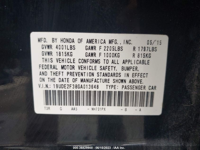 2016 ACURA ILX - 19UDE2F38GA013648