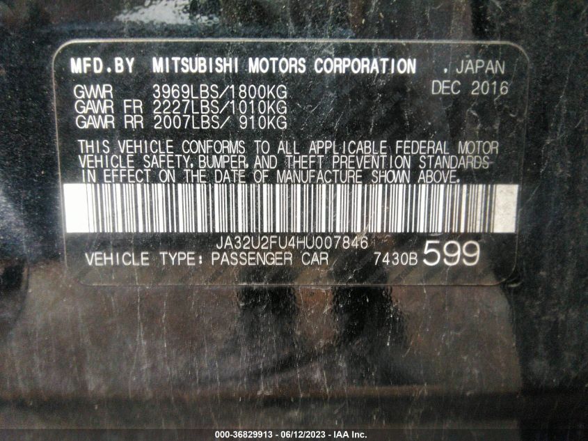 2017 MITSUBISHI LANCER ES/LE JA32U2FU4HU007846