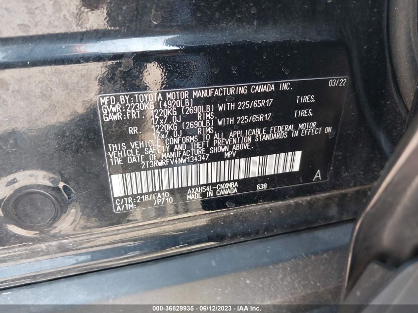 2022 TOYOTA RAV4 HYBRID XLE - 2T3RWRFV4NW134347
