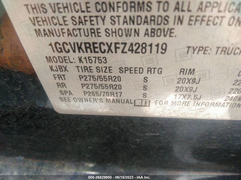 2015 CHEVROLET SILVERADO 1500 LT - 1GCVKRECXFZ428119