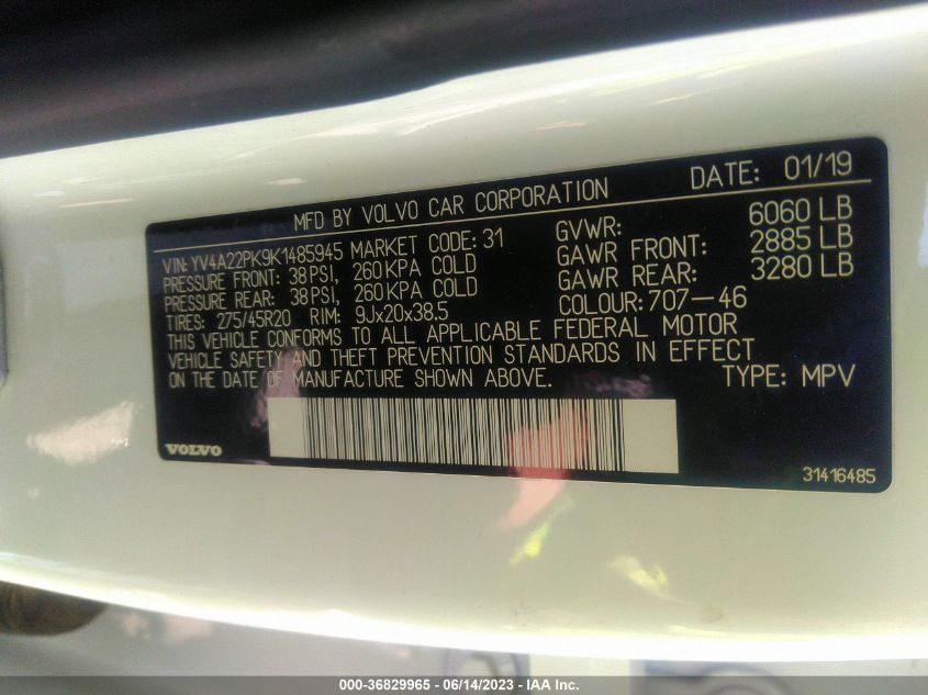 2019 VOLVO XC90 MOMENTUM - YV4A22PK9K1485945