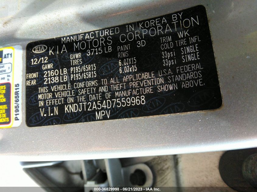 2013 KIA SOUL BASE - KNDJT2A54D7559968