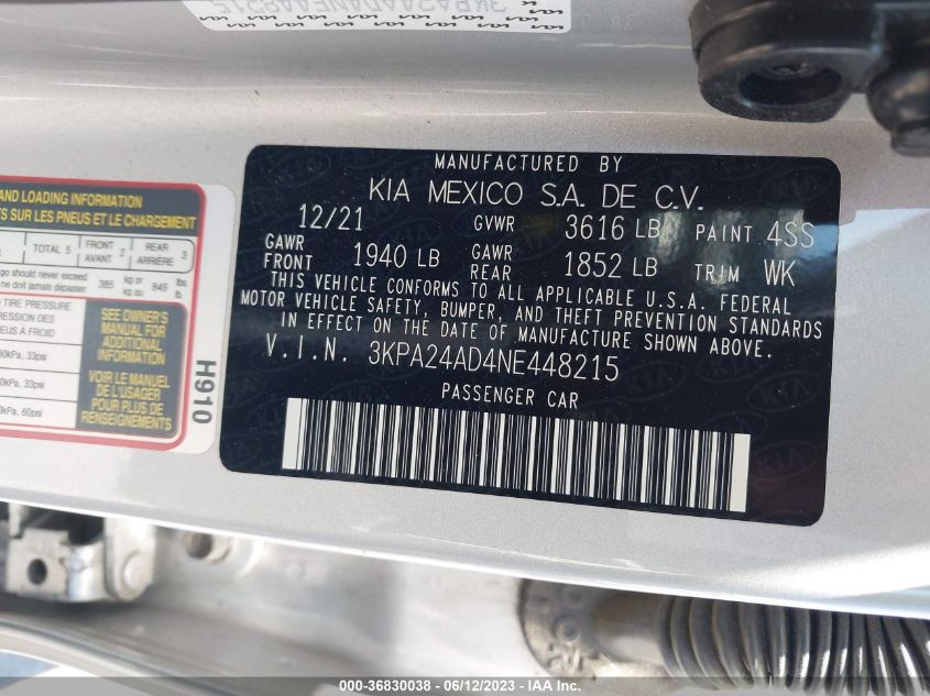 2022 KIA RIO LX - 3KPA24AD4NE448215