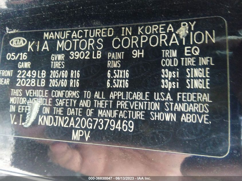 2016 KIA SOUL BASE - KNDJN2A20G7379469