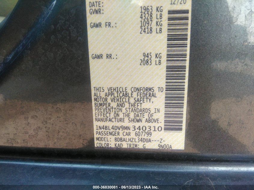 2021 NISSAN ALTIMA 2.5 SV - 1N4BL4DV9MN340310