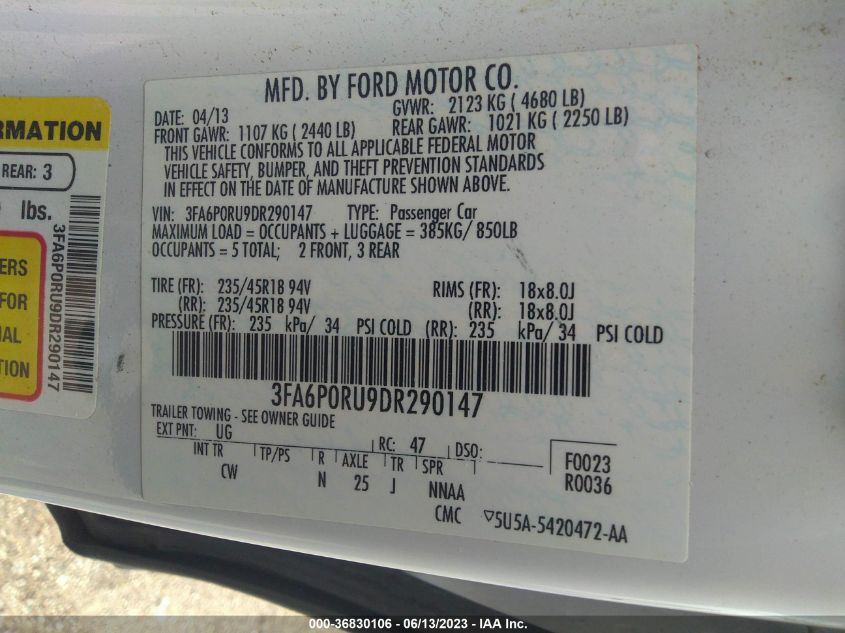 2013 FORD FUSION TITANIUM HEV - 3FA6P0RU9DR290147