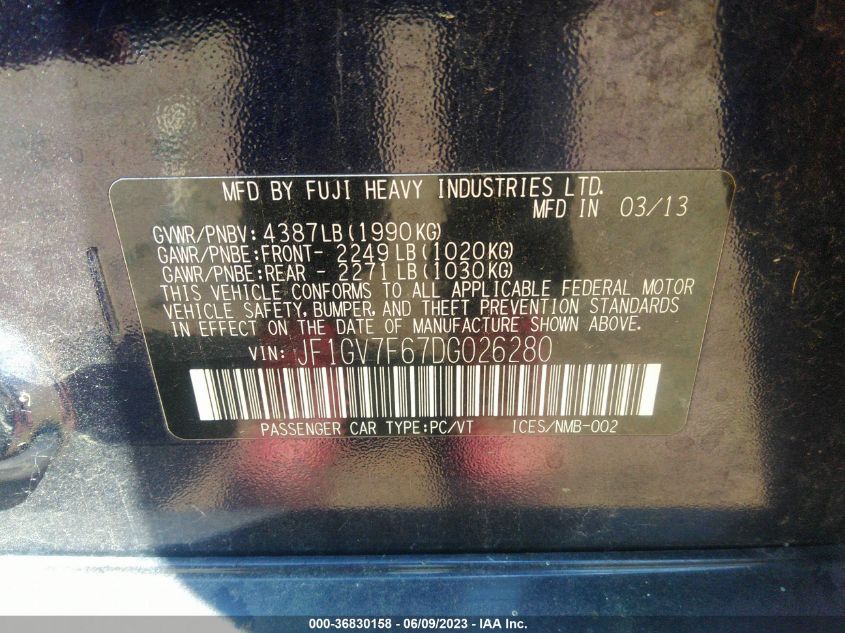 2013 SUBARU IMPREZA SEDAN WRX WRX LIMITED JF1GV7F67DG026280