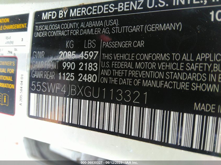 55SWF4JBXGU113321 2016 MERCEDES-BENZ C-CLASS, photo no. 9