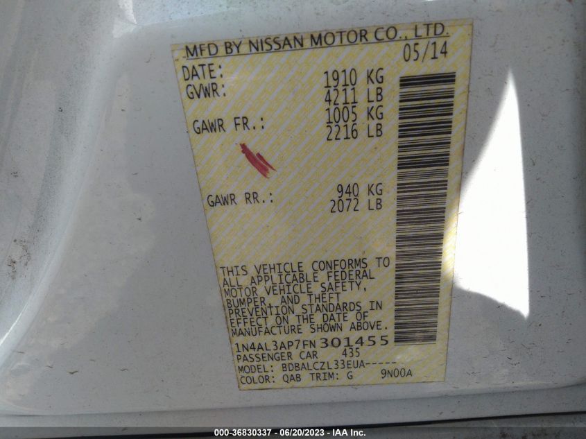 2015 NISSAN ALTIMA 2.5 - 1N4AL3AP7FN301455