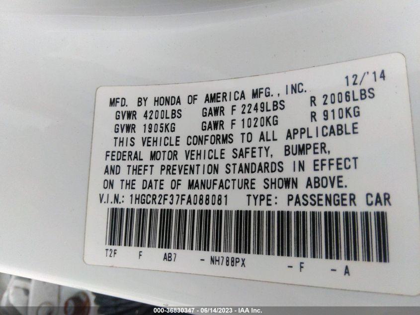 2015 HONDA ACCORD SEDAN LX - 1HGCR2F37FA088081