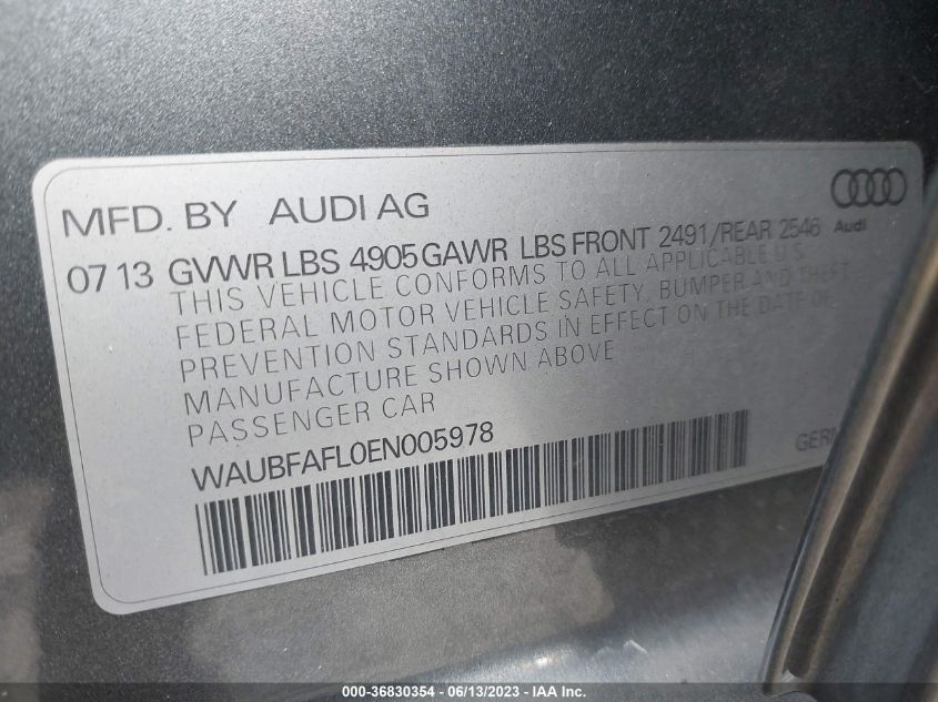 2014 AUDI A4 PREMIUM - WAUBFAFL0EN005978