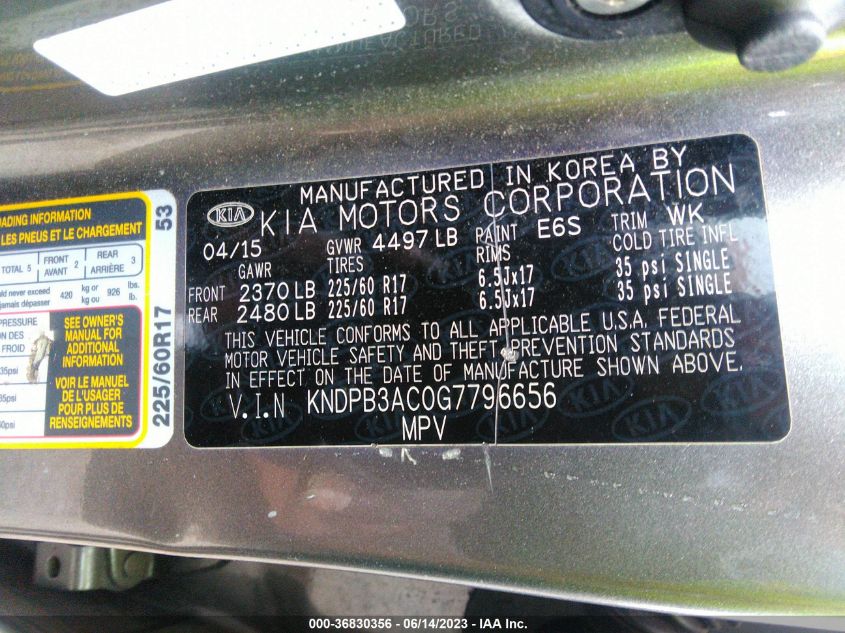 2016 KIA SPORTAGE LX - KNDPB3AC0G7796656