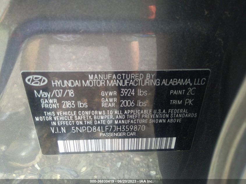 2018 HYUNDAI ELANTRA SEL - 5NPD84LF7JH359870