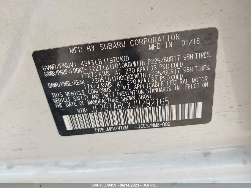 2018 SUBARU CROSSTREK PREMIUM - JF2GTABCXJH292165