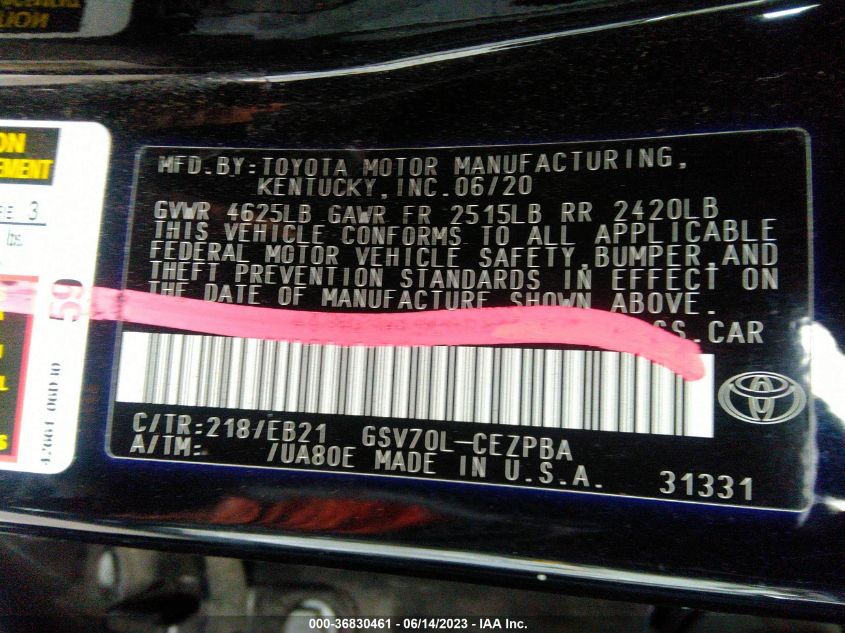 2020 TOYOTA CAMRY V6 - 4T1NZ1AK0LU042789