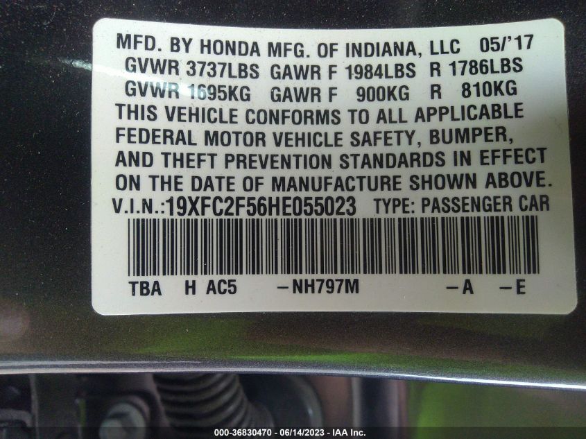 2017 HONDA CIVIC SEDAN LX - 19XFC2F56HE055023
