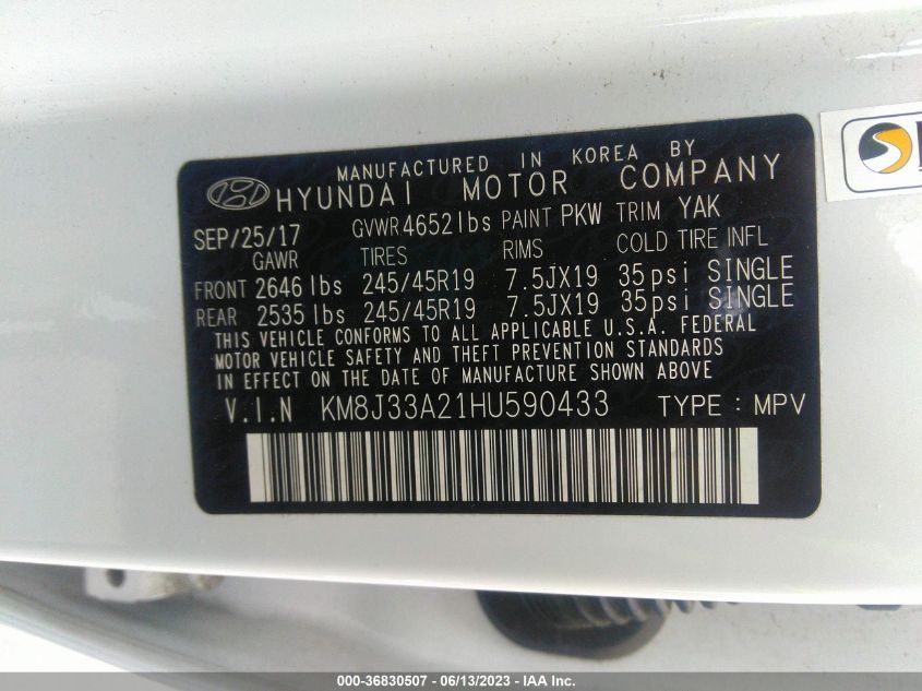 2017 HYUNDAI TUCSON LIMITED - KM8J33A21HU590433