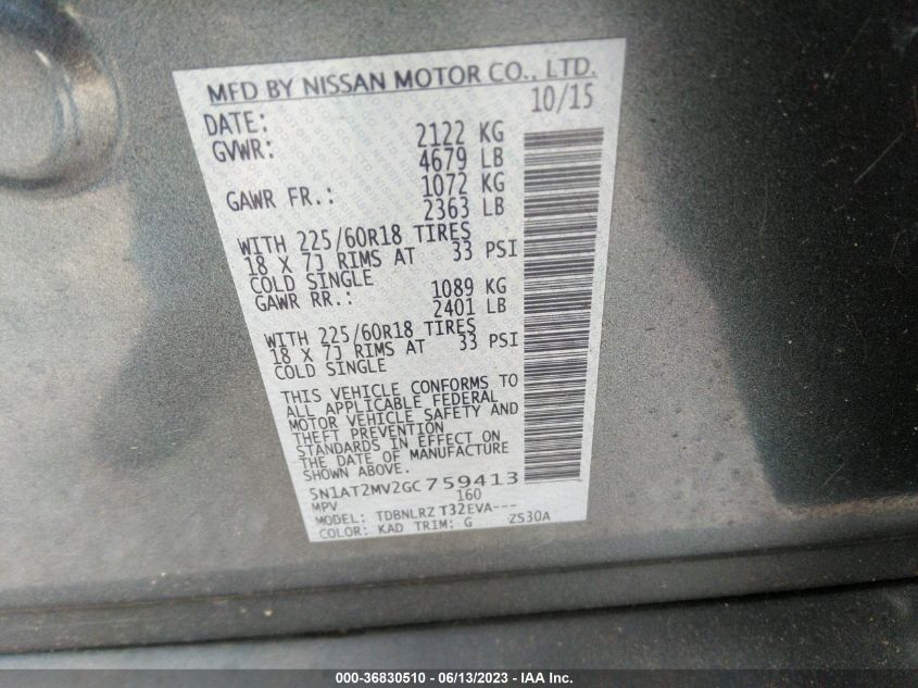 2016 NISSAN ROGUE SL - 5N1AT2MV2GC759413