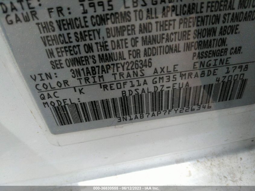 2015 NISSAN SENTRA SV - 3N1AB7AP7FY226346