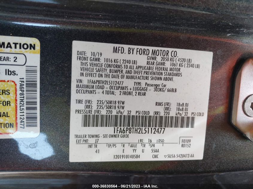 2020 FORD MUSTANG ECOBOOST - 1FA6P8TH2L5112477