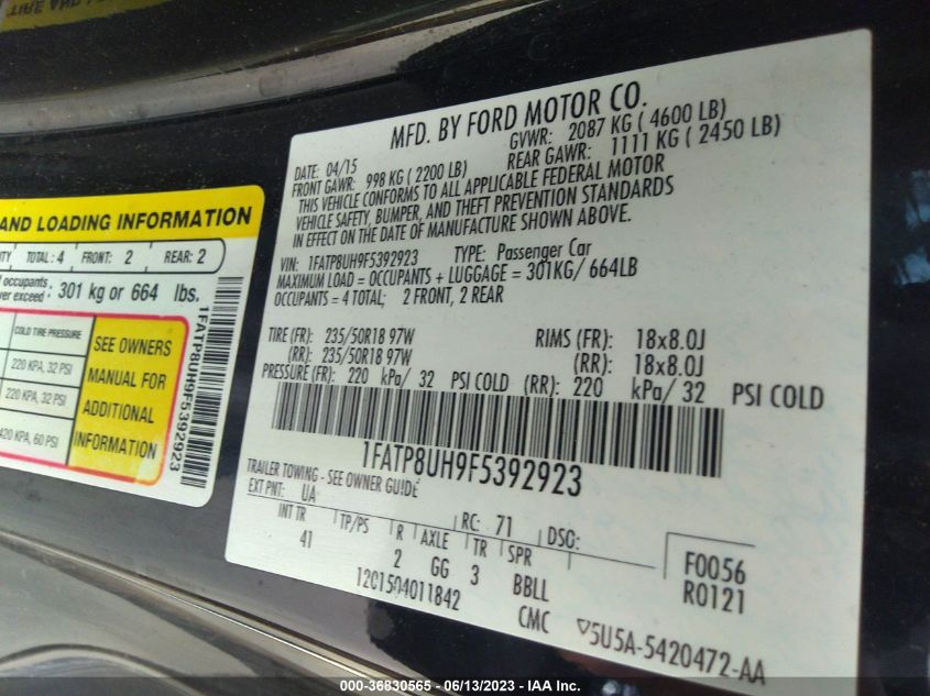 2015 FORD MUSTANG ECOBOOST PREMIUM - 1FATP8UH9F5392923