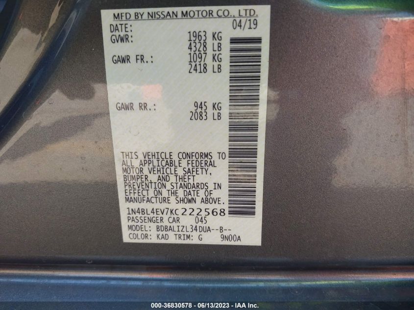 2019 NISSAN ALTIMA 2.5 SL - 1N4BL4EV7KC222568