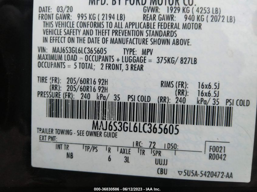 2020 FORD ECOSPORT SE - MAJ6S3GL6LC365605