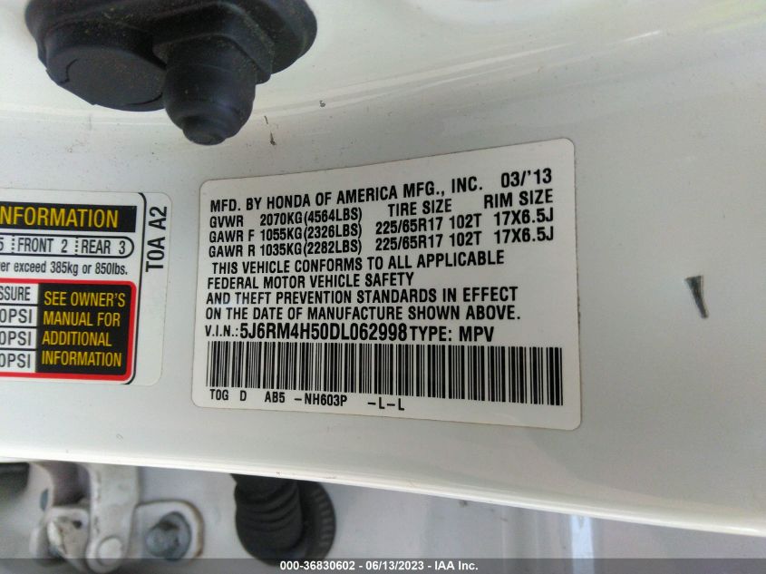2013 HONDA CR-V EX - 5J6RM4H50DL062998