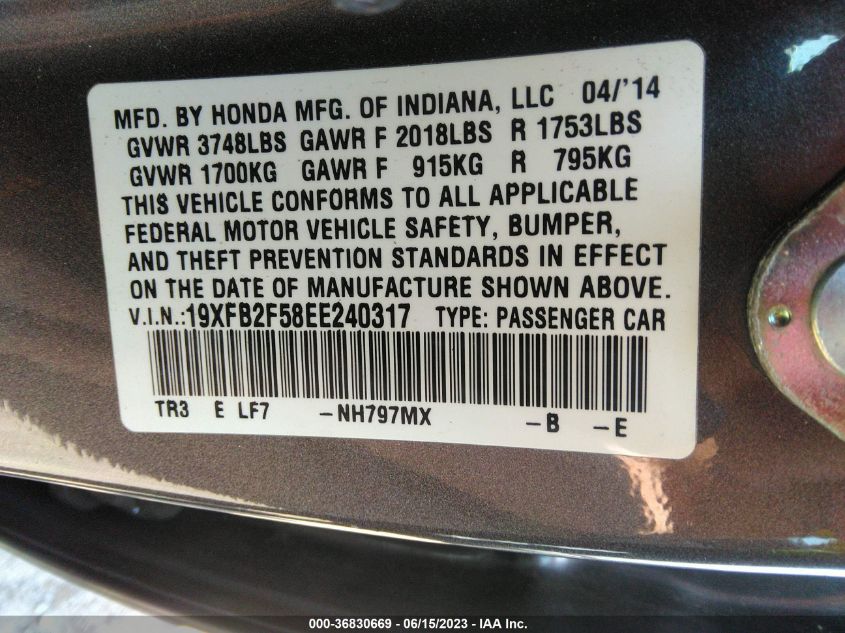 2014 HONDA CIVIC SEDAN LX - 19XFB2F58EE240317